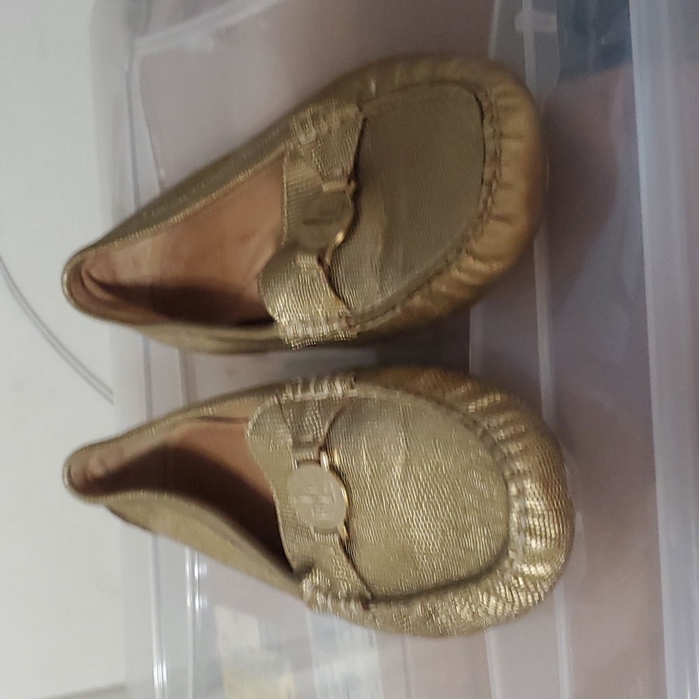 Women's size 9B Ralph Lauren slip on shoes Gold Pre owned